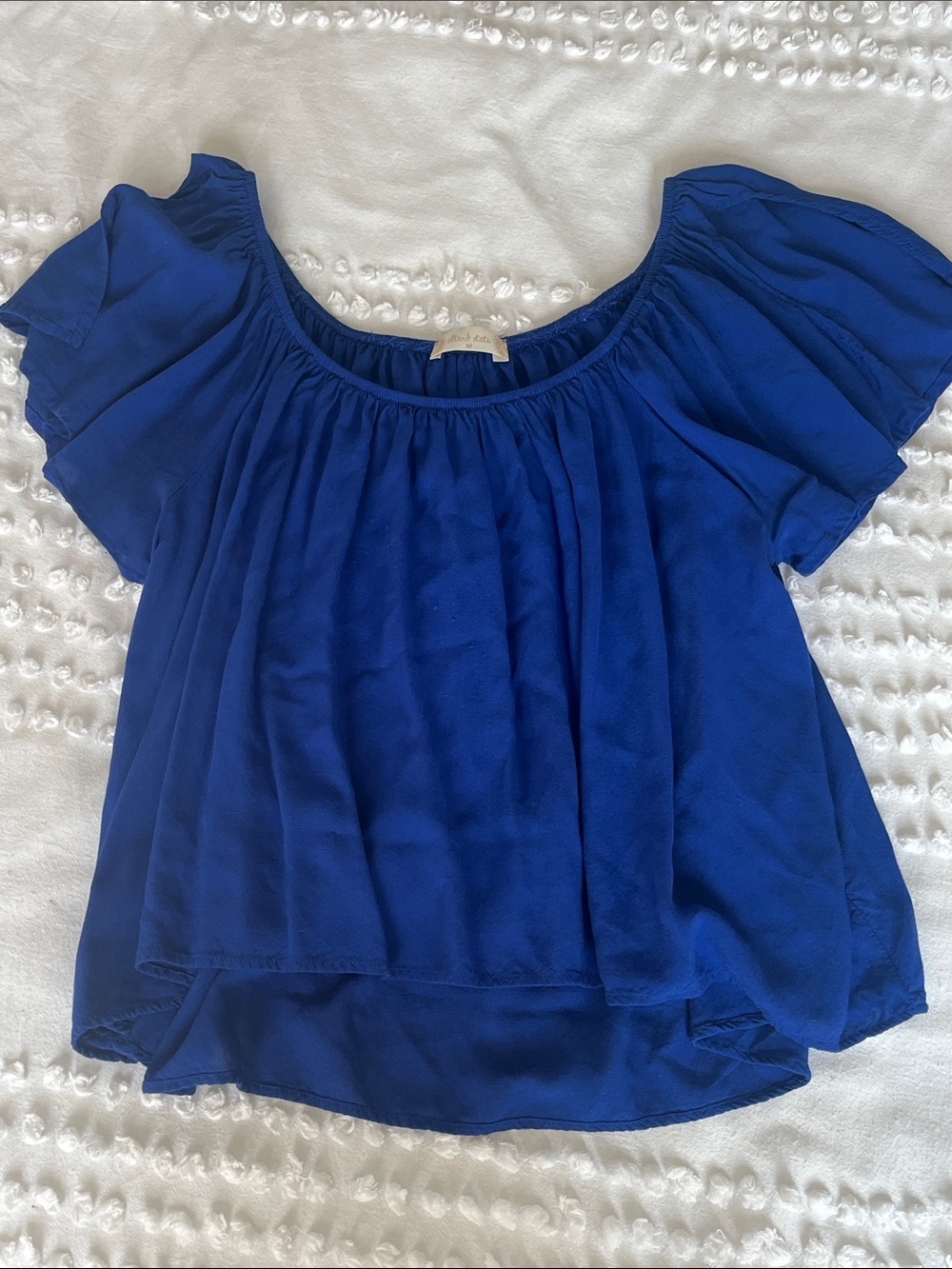 Altar'd State Royal Blue Off-Shoulder Flutter Sleeve High Low
